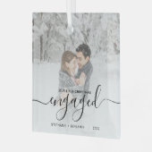 Eerste kerstcadeautje Aangepaste foto Zwart script Glas Ornament (Voorkant links)