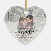 Eerste kerstcadeautje Aangepaste foto Zwart script Keramisch Ornament (Voorkant)