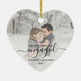 Eerste kerstcadeautje Aangepaste foto Zwart script Keramisch Ornament