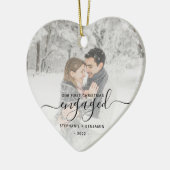 Eerste kerstcadeautje Aangepaste foto Zwart script Keramisch Ornament (Links)