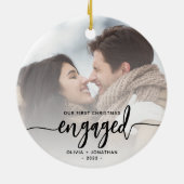 Eerste kerstcadeautje Aangepaste foto Zwart script Keramisch Ornament (Achterkant)