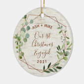 Eerste kerstcadeautje Birch Eucalyptus Foto Keramisch Ornament (Links)