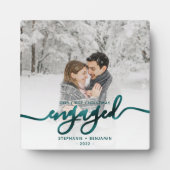 Eerste kerstcadeautje Foto Blauwgroen blauw script Fotoplaat (Voorkant)