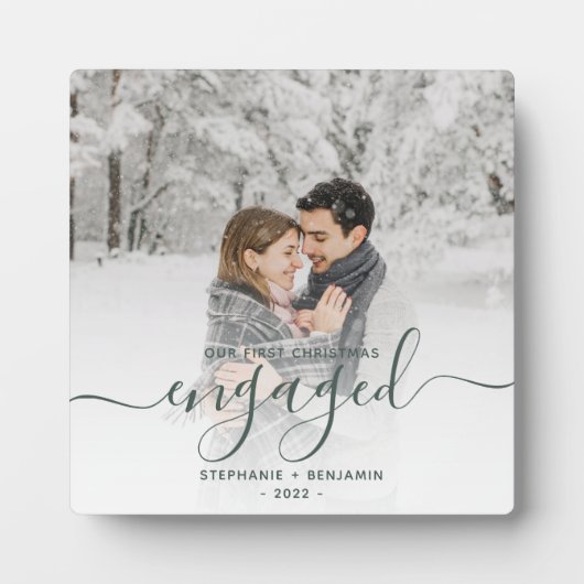 Eerste kerstcadeautje Foto donkergroen script Fotoplaat (Voorkant)