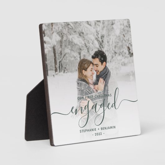 Eerste kerstcadeautje Foto donkergroen script Fotoplaat (Voorkant)