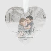 Eerste kerstcadeautje Foto Green Script Heart Ornament (achterkant)