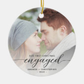 Eerste kerstcadeautje Foto grijs modern script Keramisch Ornament (Voorkant)