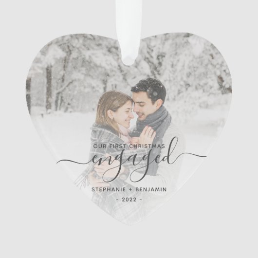 Eerste kerstcadeautje Foto grijs script Ornament (voorkant)