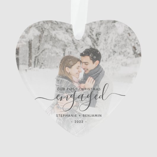 Eerste kerstcadeautje Foto grijs script Ornament (achterkant)