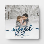 Eerste kerstcadeautje Foto Metallic Blue Script Fotoplaat (Voorkant)