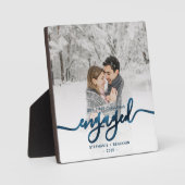 Eerste kerstcadeautje Foto Metallic Blue Script Fotoplaat (Voorkant)