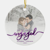 Eerste kerstcadeautje Foto Paars Folie script Keramisch Ornament (Voorkant)