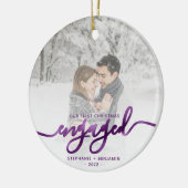 Eerste kerstcadeautje Foto Paars Folie script Keramisch Ornament (Links)