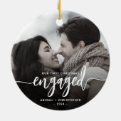 Eerste kerstcadeautje Foto wit script Keramisch Ornament (Achterkant)