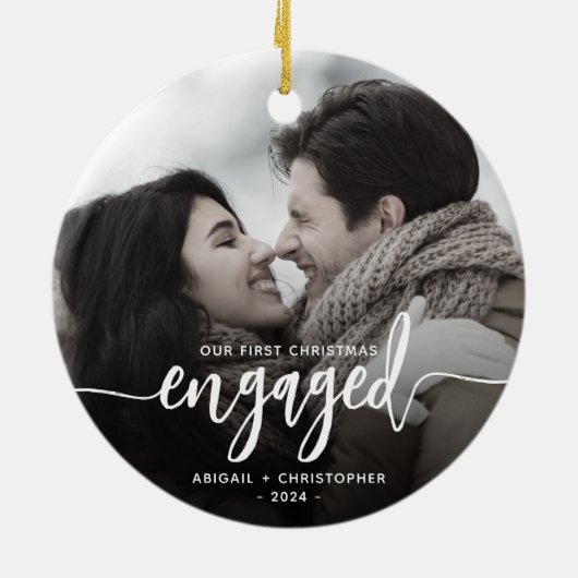 Eerste kerstcadeautje Foto wit script Keramisch Ornament (Achterkant)