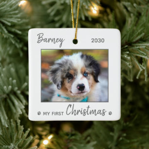 Eerste kerstcadeautje - Gray Dog Pet-foto Keramisch Ornament