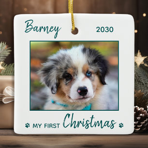 Eerste kerstcadeautje - Green Dog Pet Photo Keramisch Ornament