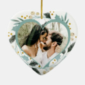 Eerste kerstcadeautje Paar Photo Gold Heart Keramisch Ornament (Achterkant)