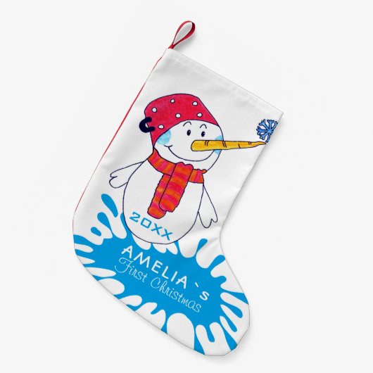 Eerste kerstcadeautje Snowman Snowflake Tekening Kleine Kerstsok (Voorkant (Hangend))