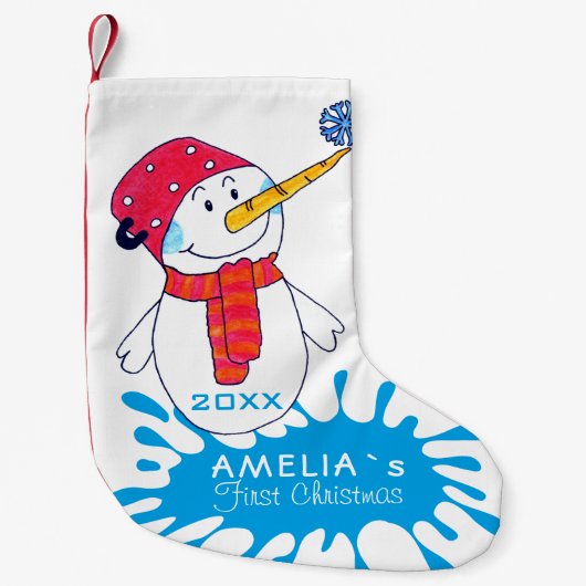 Eerste kerstcadeautje Snowman Snowflake Tekening Kleine Kerstsok (Voorkant)