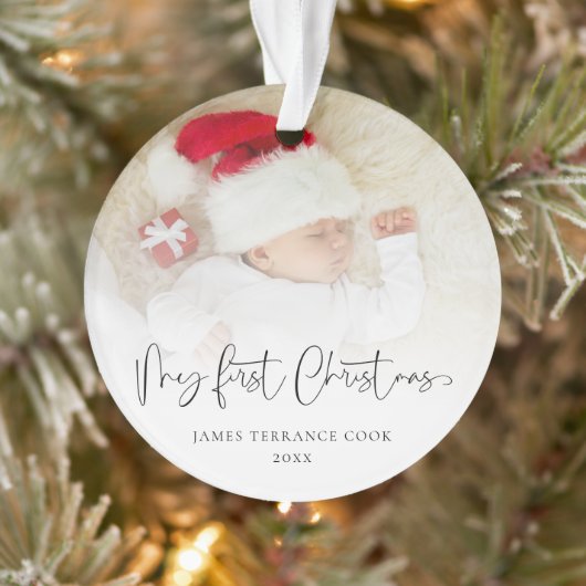 Eerste kerstcursus voor Baby Naam Fotobedekking Ornament (Boom)