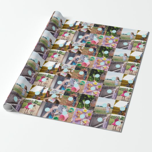 Eerste kerstdag, 10 foto's, Collage Wrapping Paper Cadeaupapier (Uitgerold)