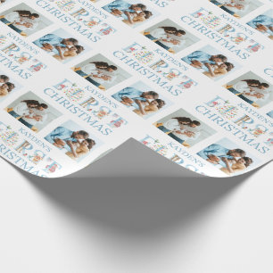 Eerste Kerstdag 2 Foto van Cute Animal Typografie Cadeaupapier