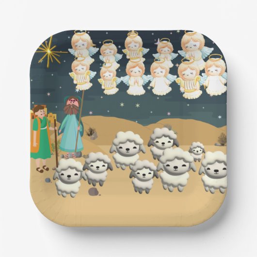 Eerste Kerstdag 3D De herders Papieren Bordje (Voorkant)