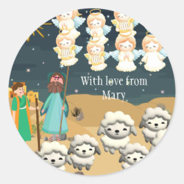 Eerste Kerstdag 3D De herders Ronde Sticker