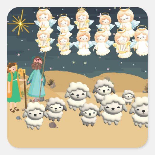 Eerste Kerstdag 3D De herders Vierkante Sticker (Voorkant)