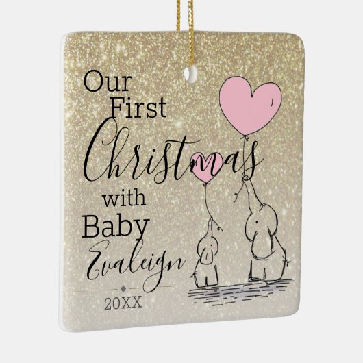 Eerste kerstdag Aangepast goudglitter-Baby Keramisch Ornament (Rechts)