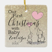 Eerste kerstdag Aangepast goudglitter-Baby Keramisch Ornament (Voorkant)