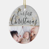 Eerste Kerstdag Aangepaste foto Silver en Gold Keramisch Ornament (Rechts)