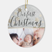 Eerste Kerstdag Aangepaste foto Silver en Gold Keramisch Ornament (Links)