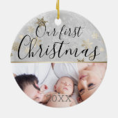 Eerste Kerstdag Aangepaste foto Silver en Gold Keramisch Ornament (Achterkant)