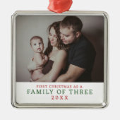 Eerste kerstdag als familie van drie metalen ornament (Voorkant)