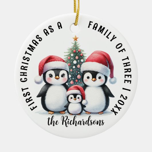 Eerste kerstdag als familie van drie Schattigee pi Keramisch Ornament (Voorkant)