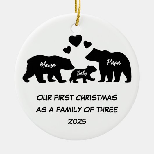 Eerste kerstdag als gezin van drie keramisch ornament (Voorkant)