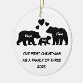 Eerste kerstdag als gezin van drie keramisch ornament (Links)