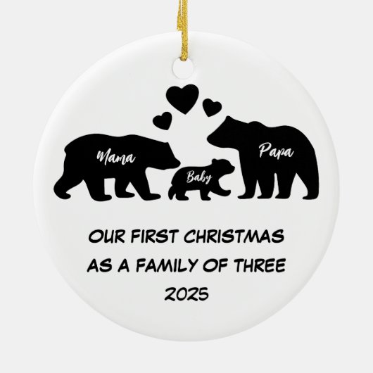 Eerste kerstdag als gezin van drie keramisch ornament (Achterkant)