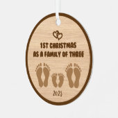 Eerste kerstdag als gezin van drie metalen ornament (Voorkant links)