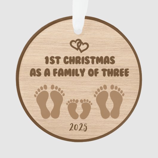 Eerste kerstdag als gezin van drie ornament (voorkant)