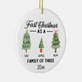 Eerste kerstdag als gezin van drie Waterverven Keramisch Ornament (Rechts)