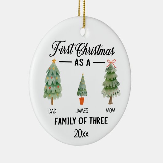Eerste kerstdag als gezin van drie Waterverven Keramisch Ornament (Rechts)