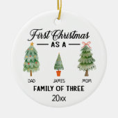 Eerste kerstdag als gezin van drie Waterverven Keramisch Ornament (Voorkant)