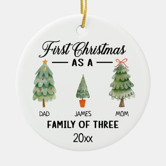 Eerste kerstdag als gezin van drie Waterverven Keramisch Ornament (Voorkant)