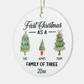 Eerste kerstdag als gezin van drie Waterverven Keramisch Ornament (Links)