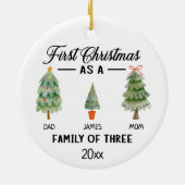 Eerste kerstdag als gezin van drie Waterverven Keramisch Ornament (Achterkant)