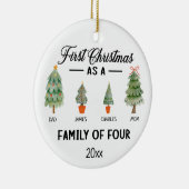 Eerste kerstdag als gezin van vier Waterverven Keramisch Ornament (Rechts)