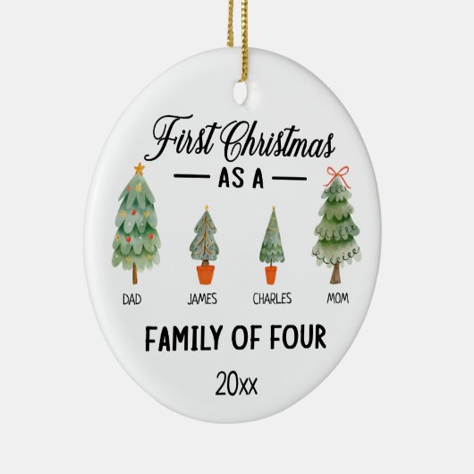 Eerste kerstdag als gezin van vier Waterverven Keramisch Ornament (Rechts)
